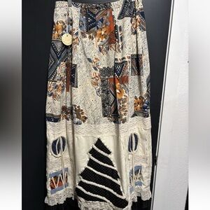 1970s Vintage Chelsea Davis Prairie Patchwork Floral Maxi Skirt Small